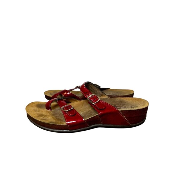 SAS Shelly Toe Loop Red Patent Leather Sandals Women’s 8M Comfort Orthotic Slip - Picture 6 of 10